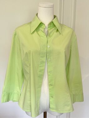 Lime Green Fitted Button Shirt Y2K Secretary Office Vintage Spread Collar Top M